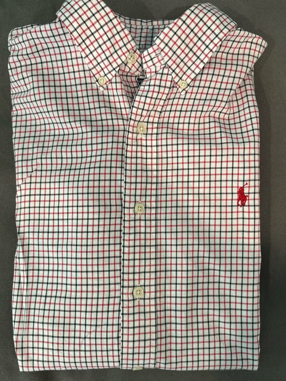 Ralph Lauren White Button-Down Shirt with Red & Black Plaid Casual Office Preppy
